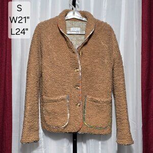 MABLE Tan Teddy Fleece Button Jacket Quilted Paisley Bandana Lining Size S